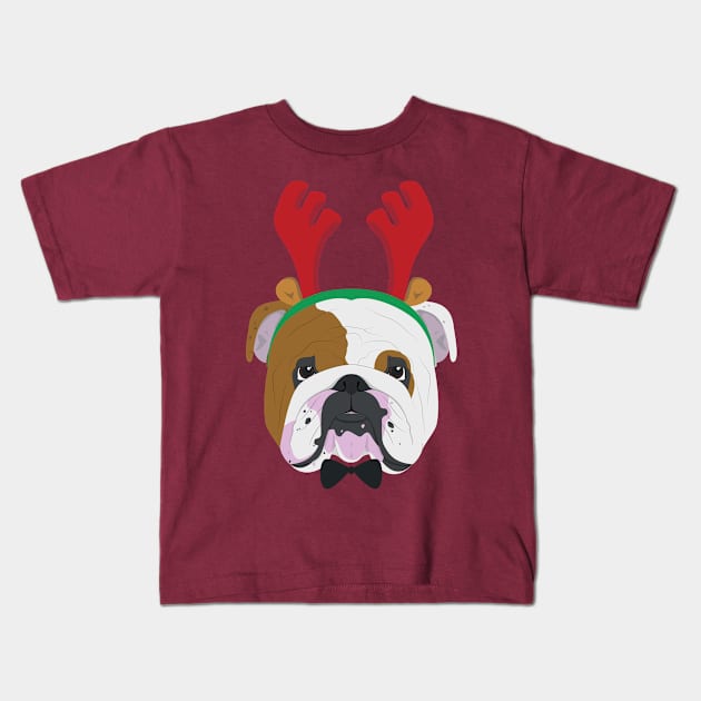 English Bulldog Dog With Weindeer Horns Funny Xmas Gift Kids T-Shirt by salemstore